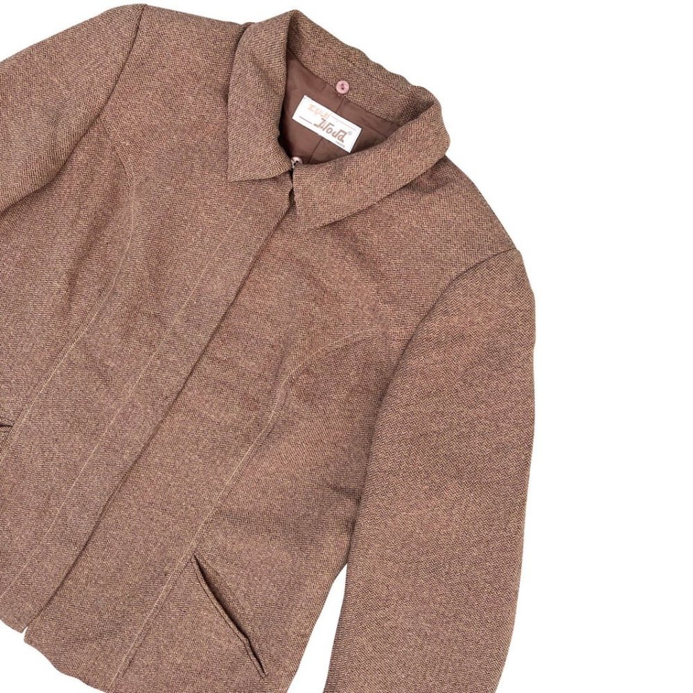 Equi Moda (Spain) Wool Blend Herringbone Tweed Blouson Jacket Beige (Totme) : L View 5